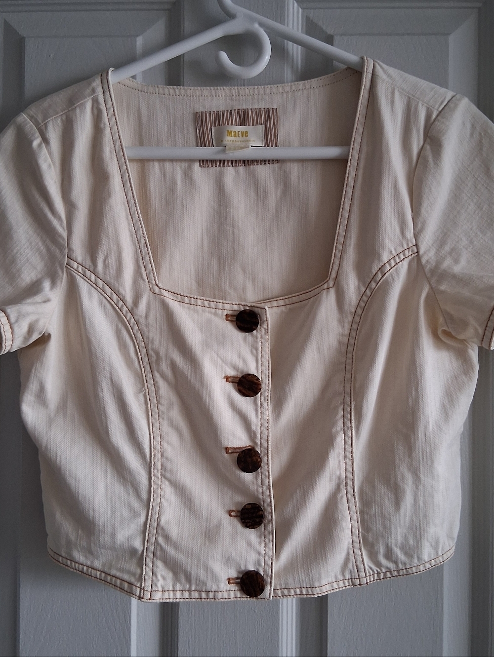 Maeve Anthropologie Parkland Denim Cropped Top Corset Fit Sz 10 M/L EUC